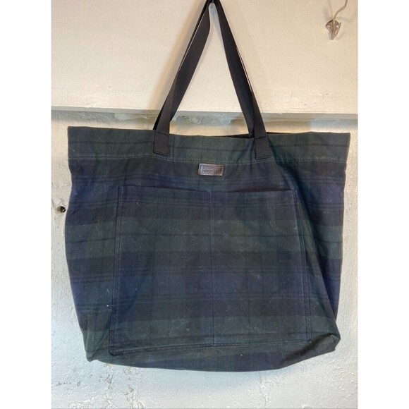 STORMY KROMER GREEN BLUE CHECK 13 X 15 DOUBLE HANDLE CANVAS TOTE - Picture 2 of 5
